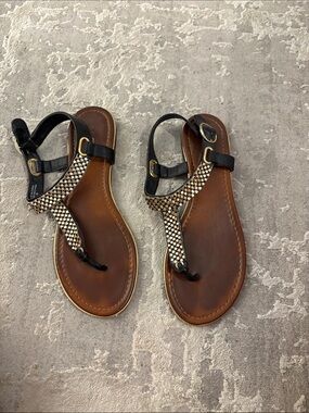 Aldo Black & Brown Embellished T-Strap Sandals